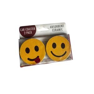 🇺🇸 Circo Smiley Face Emojis Car Coasters, Set of 2 Yellow, NWT